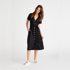 Quince Linen Black Button-Down Dress XS